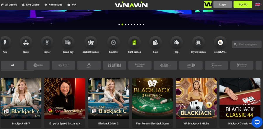Play high-stakes blackjack with a real dealer at Winawin as well as other incredible live dealer games like First Person Craps