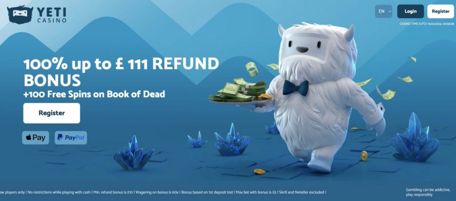 The Yeti is serving up epic welcome bonuses like a 100% offer up to £111 refund + 100 free spins on Book of Dead