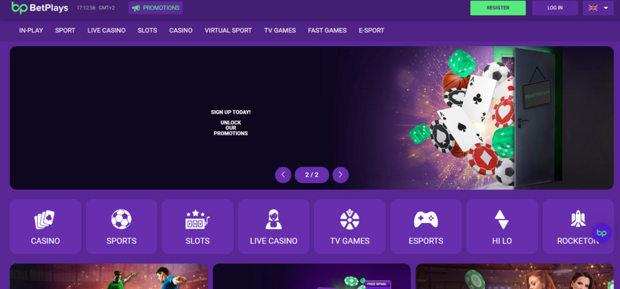 Betplays’ unique homepage features its most popular casino and sports betting options in one place.
