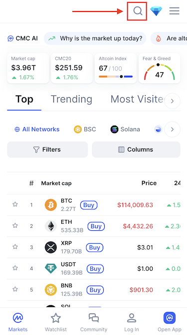 CoinMarketCap homepage