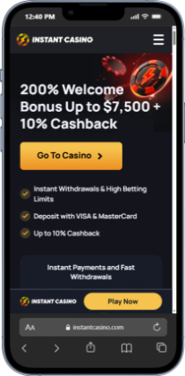 Instant casino welcome offer on a phone screen
