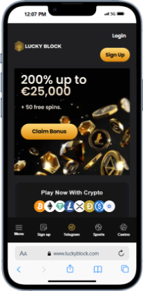 lucky block homepage on a phone screen