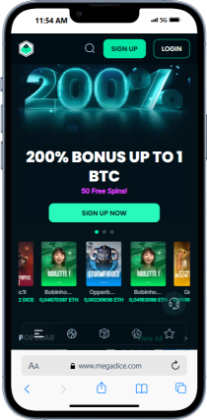 Mega Dice homepage on a phone