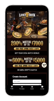 Lucky creek bonuses screenshot on a phone