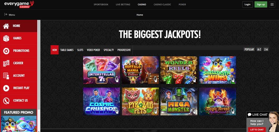 Everygame's extensive filtering system allows you to find your favorite games by genre, prize, popularity, and name