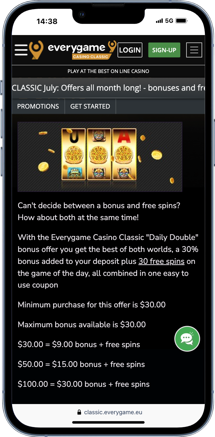 Everygame - a daily 30% reload bonus