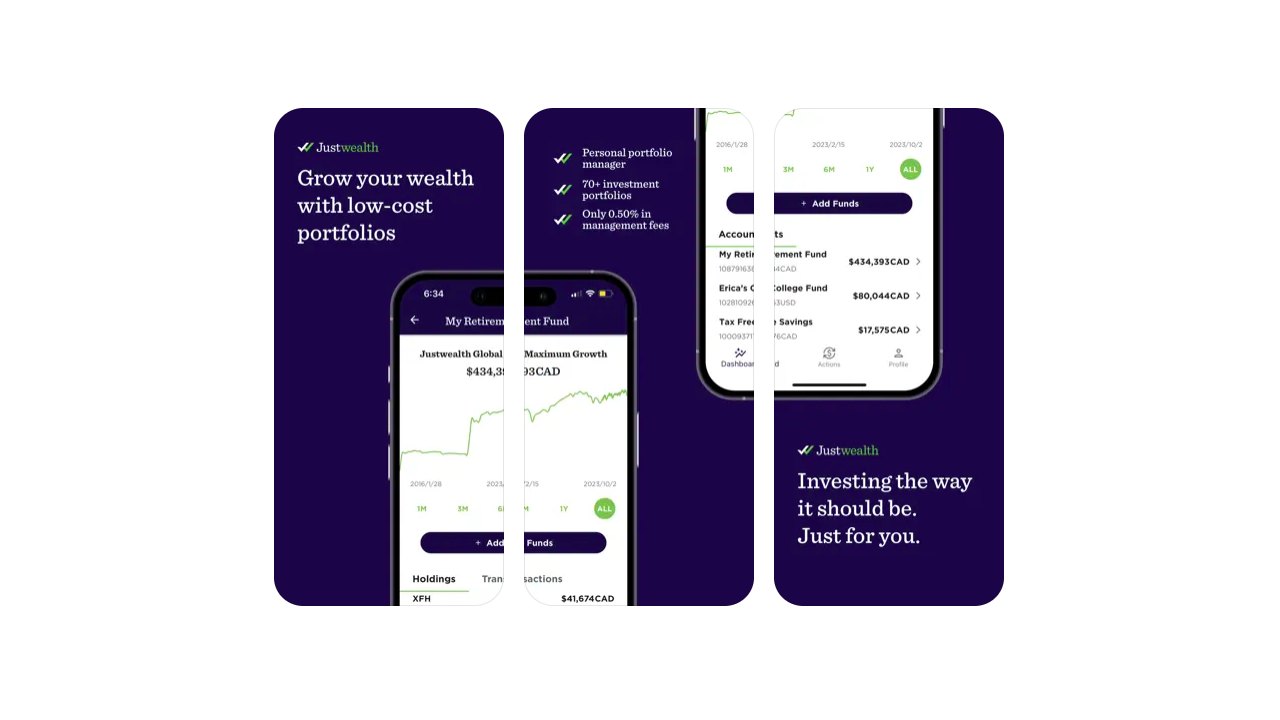Justwealth Canadian robo-advisor mobile app screenshot