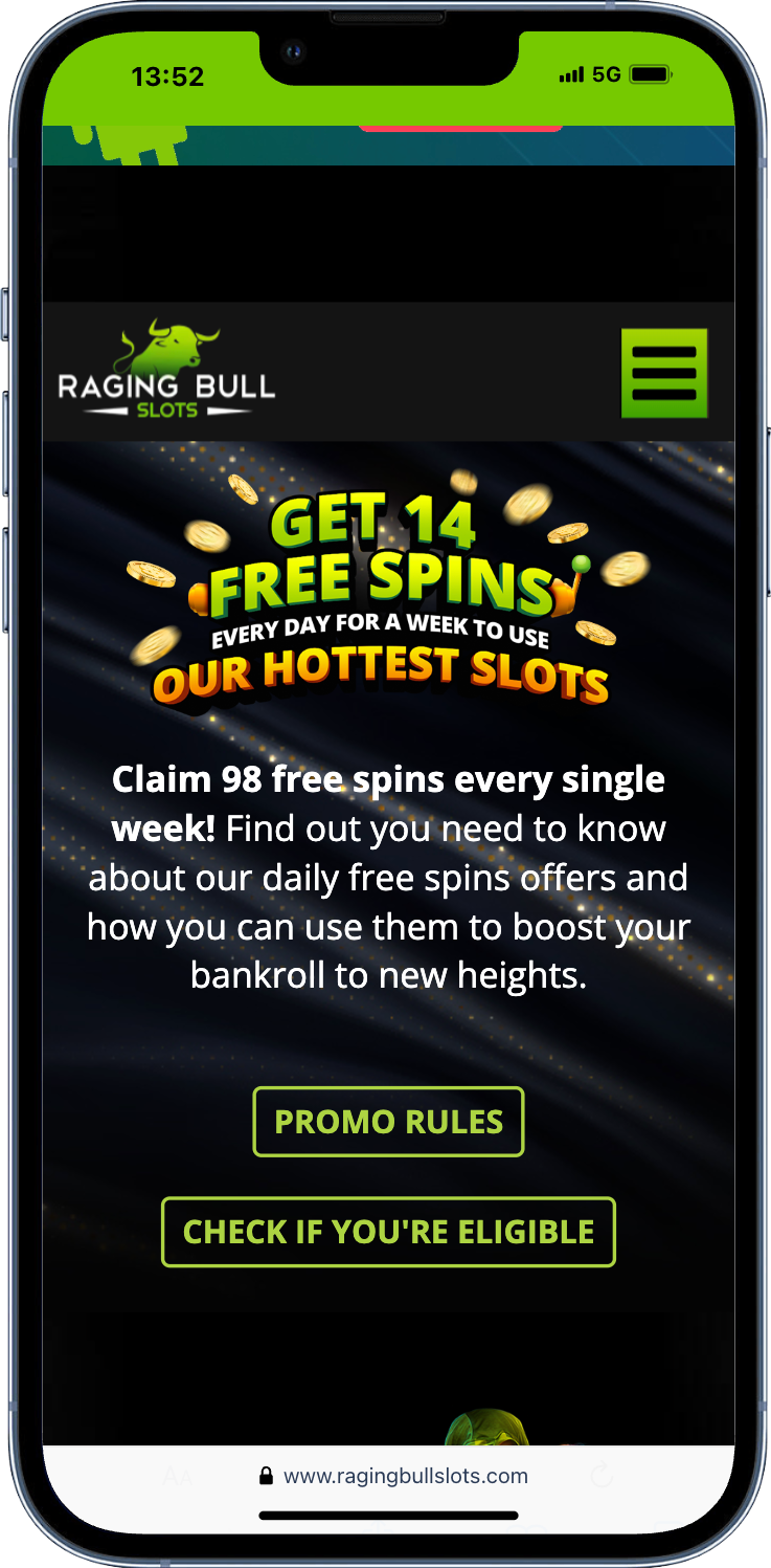 Raging Bull - casino reload bonus with 98 free spins