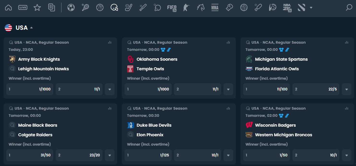 Mega Dice Sportsbook featuring American Football markets