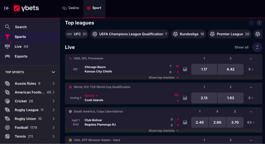 Lock in the best NFL, NBA, MLB, NHL, and MLS odds at Ybets’ sportsbook.