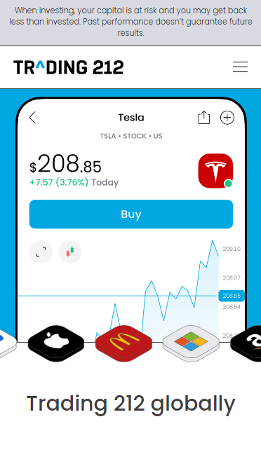 A screenshot of the Trading 212 website