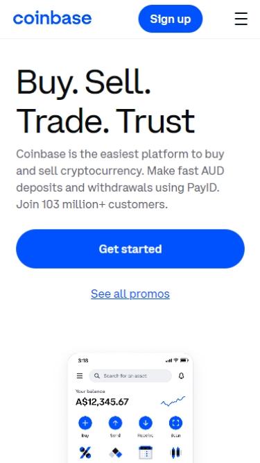 A screenshot of the coinbase homepage