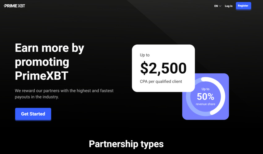 Rewards PrimeXBT pays out based on the partnership type you chose.