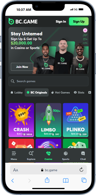 Screenshot of BC.Game casino page