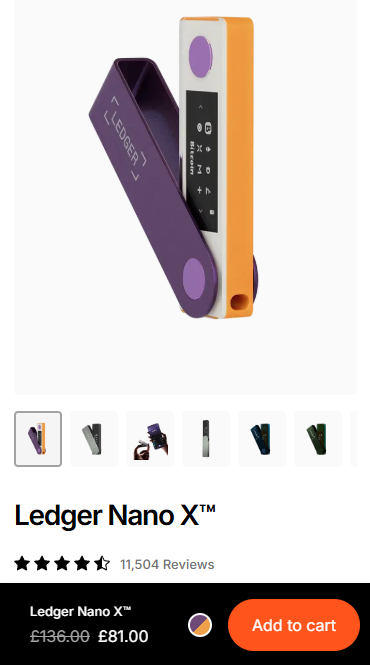 A screenshot of the ledger nano x buy page from the official ledger website