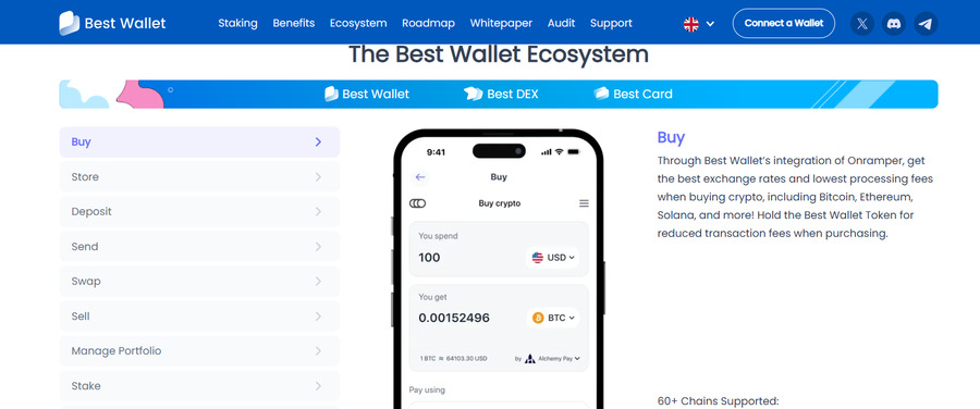 Best Wallet is a non-custodial wallet that makes participating in the $MEMEX presale a breeze.