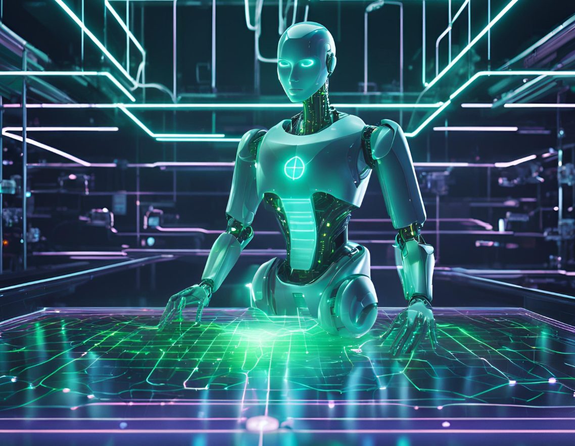 AI generated image of robot standing over a blockchain console