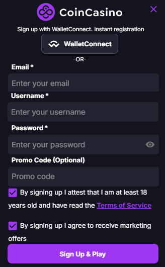 Register with just an email at CoinCasino