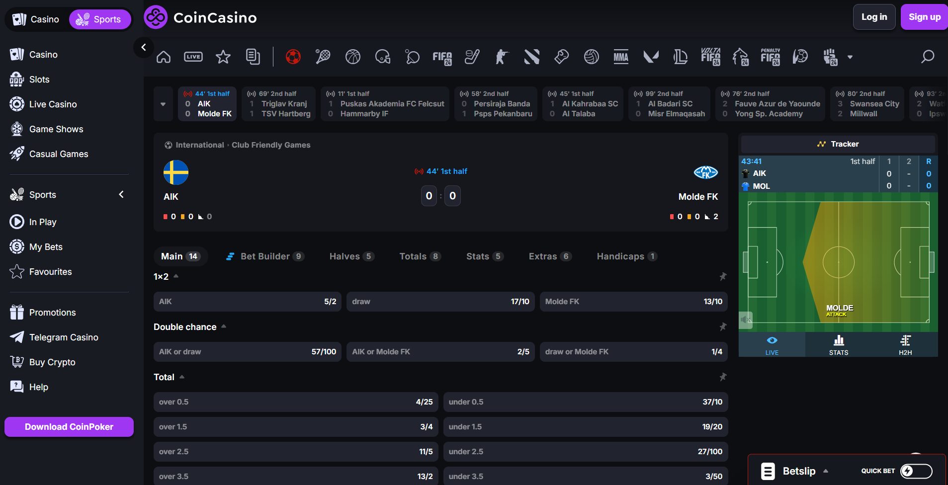 Bet in-play at CoinCasino Sportsbook