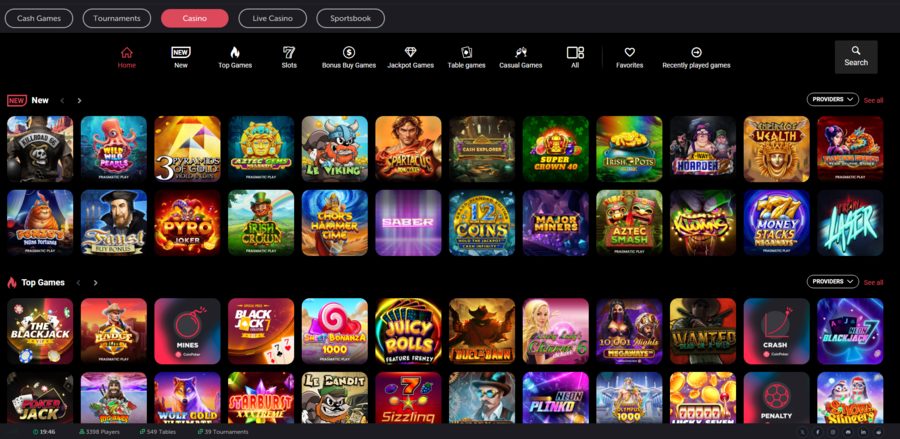 The casino section of CoinPoker, featuring several game categories