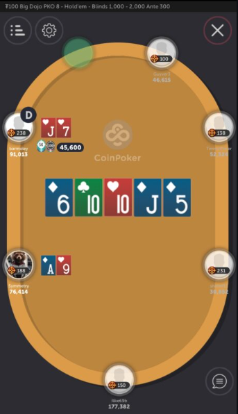 The look of a poker game within the CoinPoker app