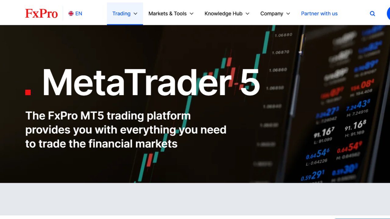 FX Pro UK broker's MT5 platform offer screenshot