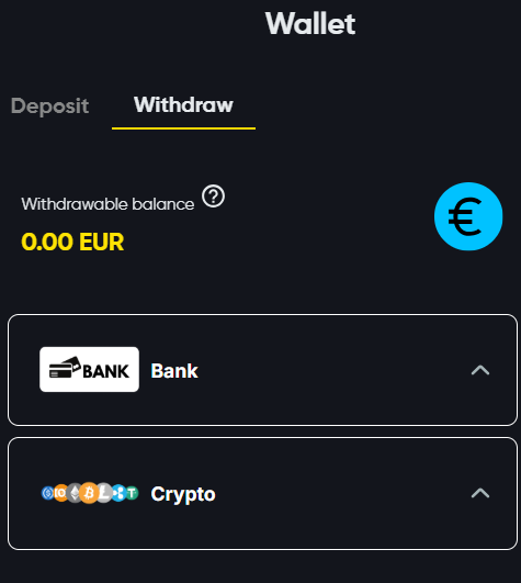 Instant Casino - Withdrawal page