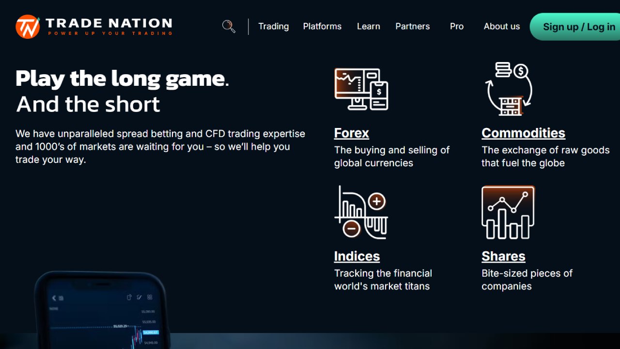 screenshot of Trade Nation's CFDs page