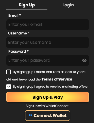 The sidebar showing the details needed to register at WSM Casino