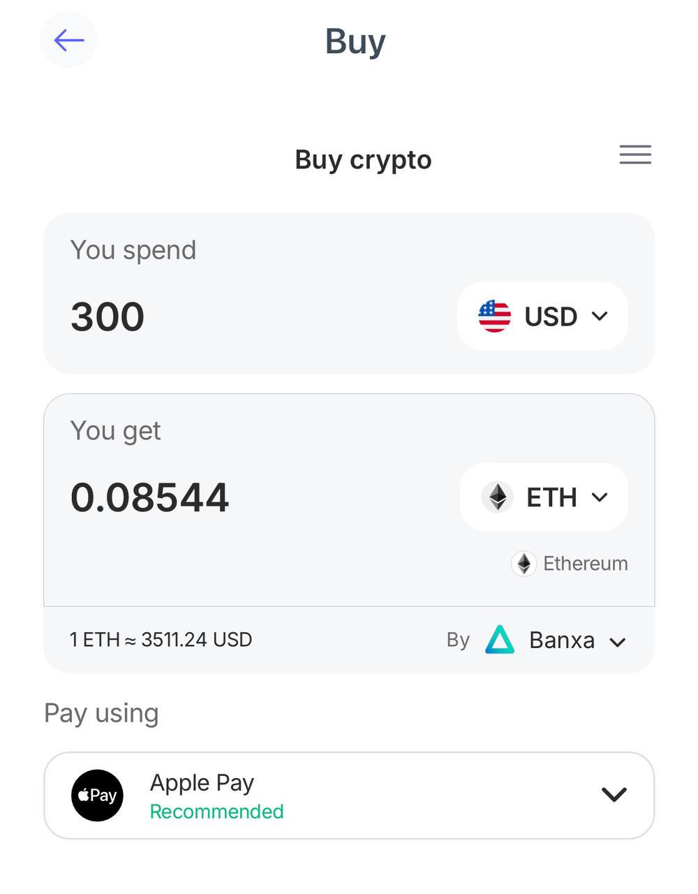 Best Wallet - purchasting $ETH with $USD