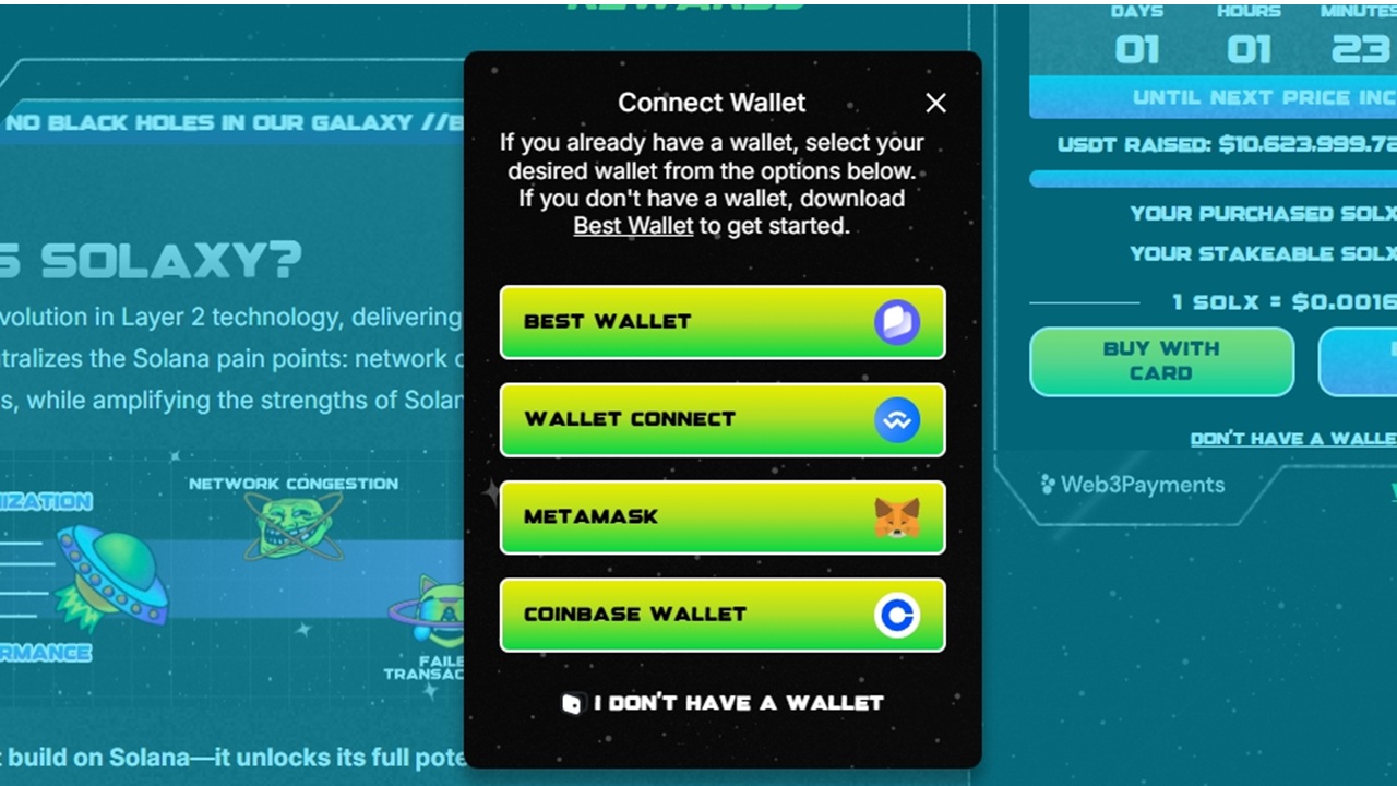Solaxy presale - connect wallet popup