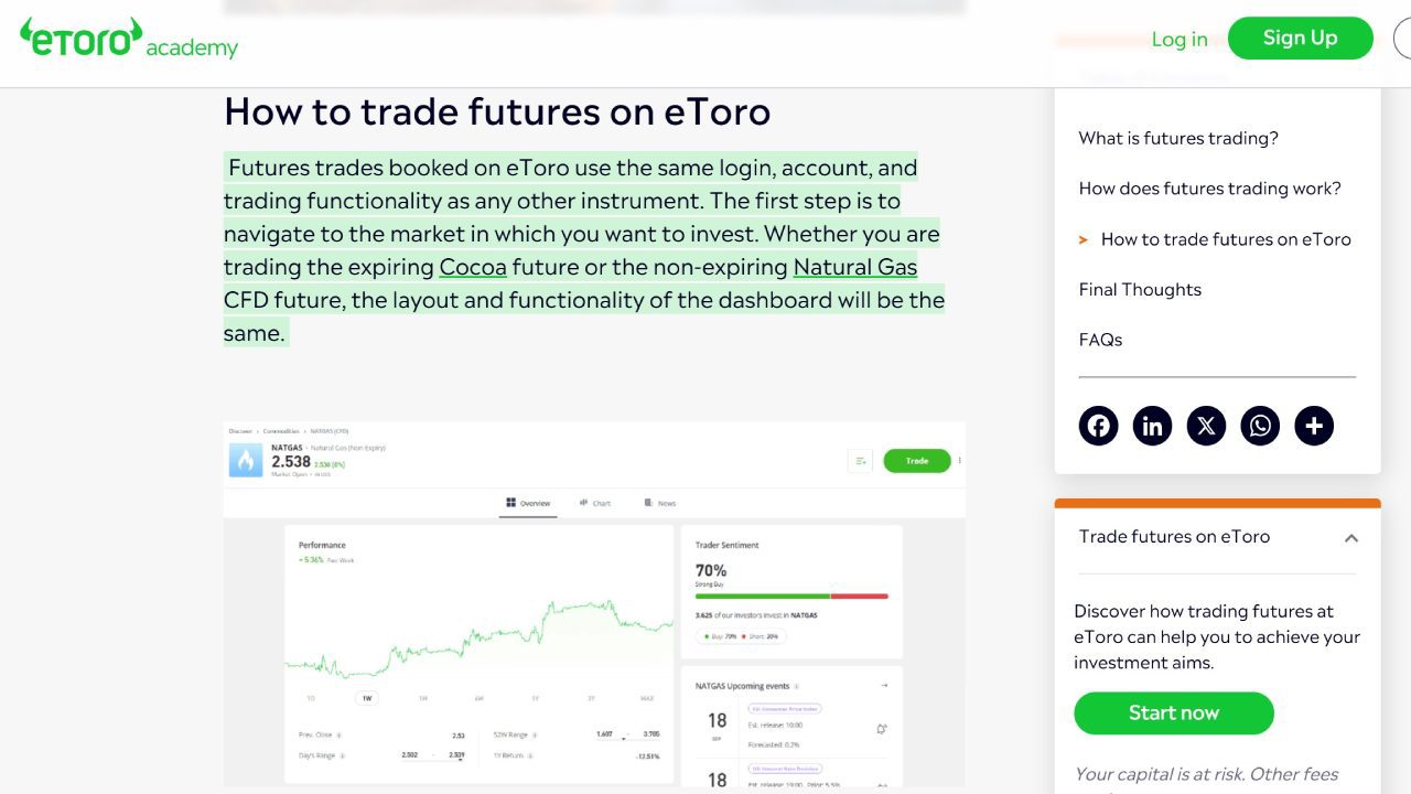 eToro UK broker's futures offer