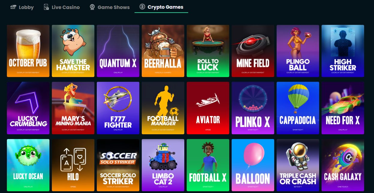 Crypto games at Mega Dice Casino include some of the biggest crash games on the market.