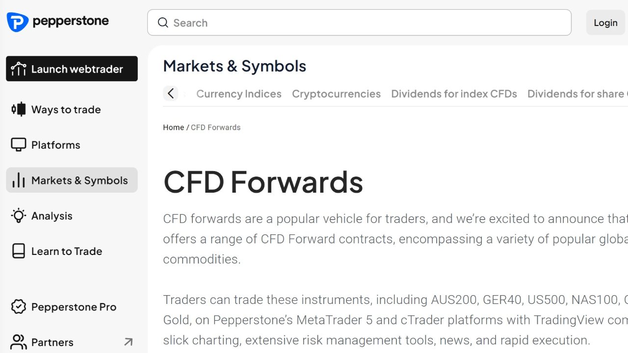 Pepperstone futures broker's forwards offer