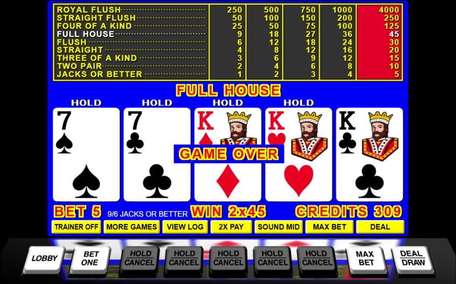 A two-pair video poker hand has a good chance of leading to a much more rewarding full house
