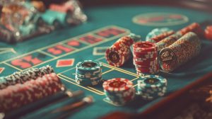 Casino chips laying on the table