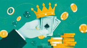 card games and dollar coins flying around