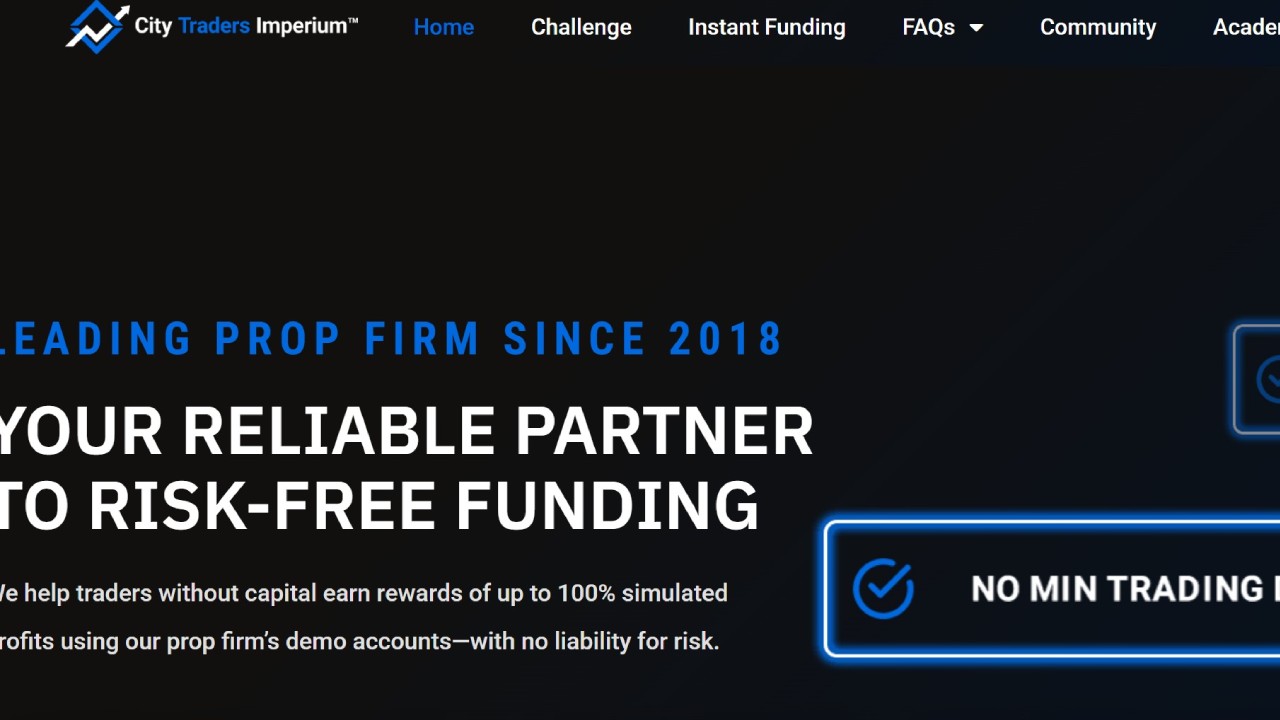 City Traders Imperium prop trading firm's home page