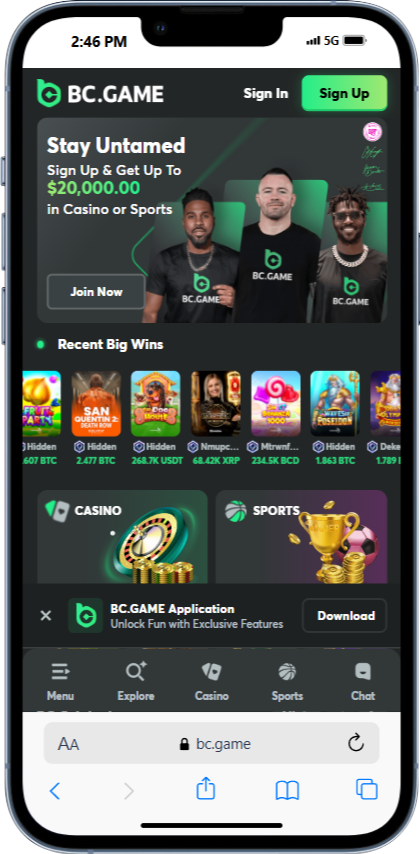 BC.Game on a mobile screen