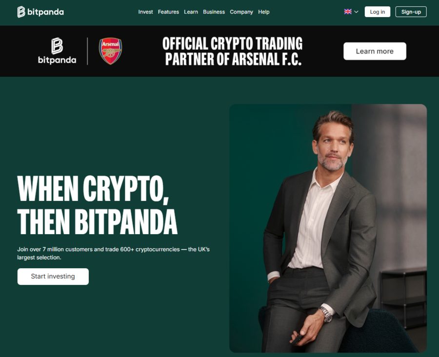 Homepage of the Bitpanda crypto trading platform