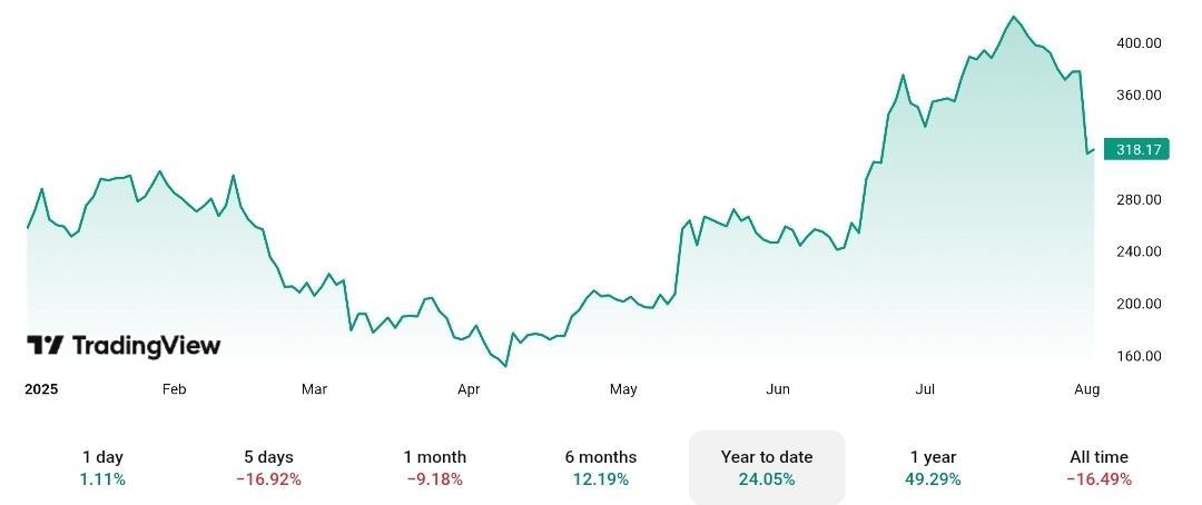 A graph of COIN performance YTD.