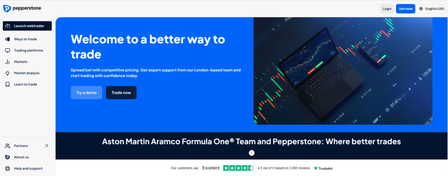 Homepage of the Pepperstone CFD broker