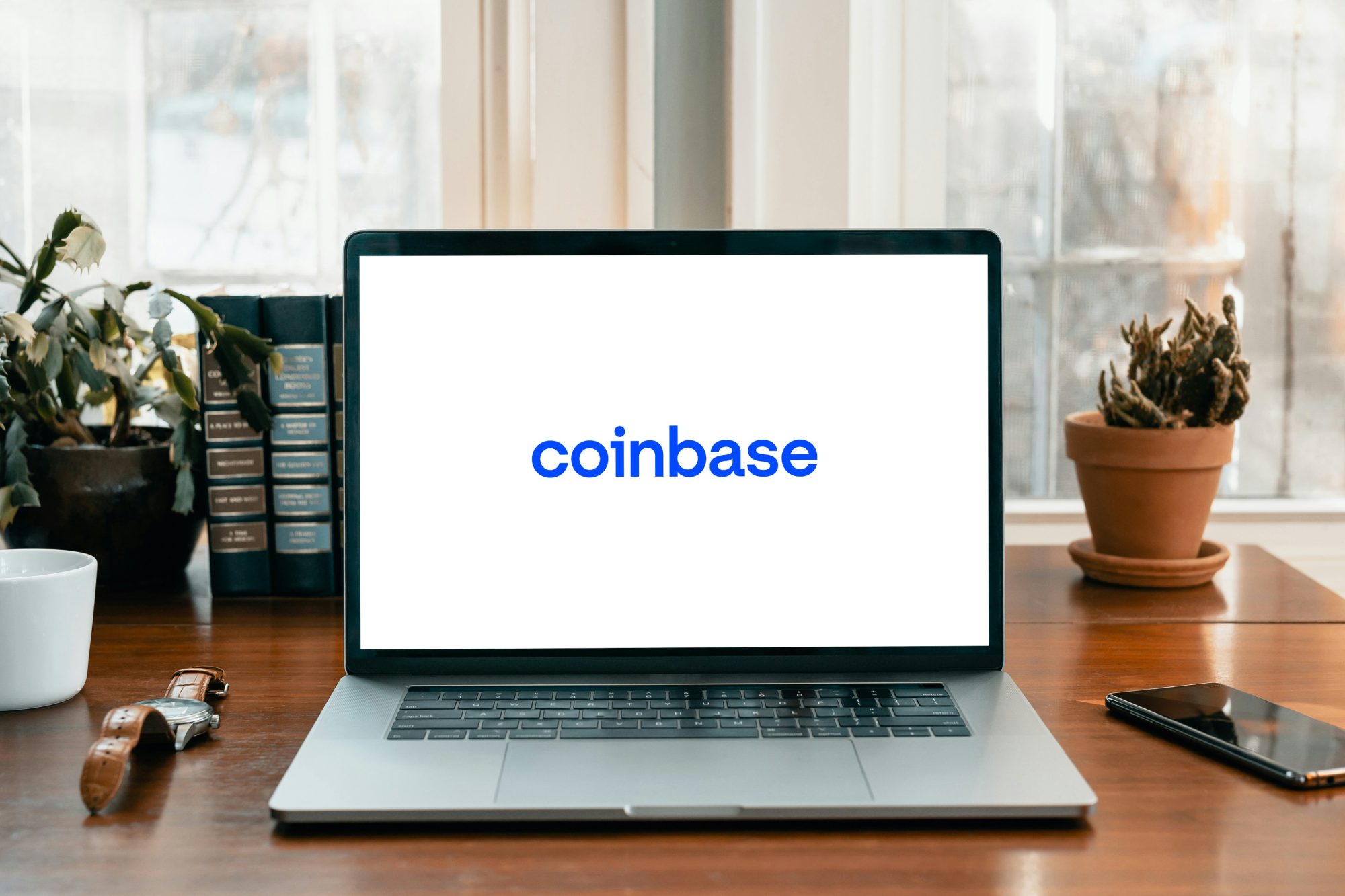 A photo of Coinbase on a laptop