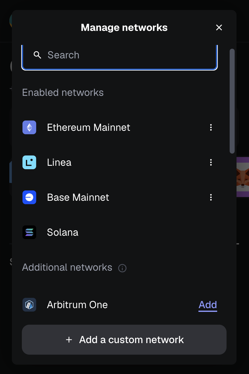 Arbitrum one network in Metamask wallet