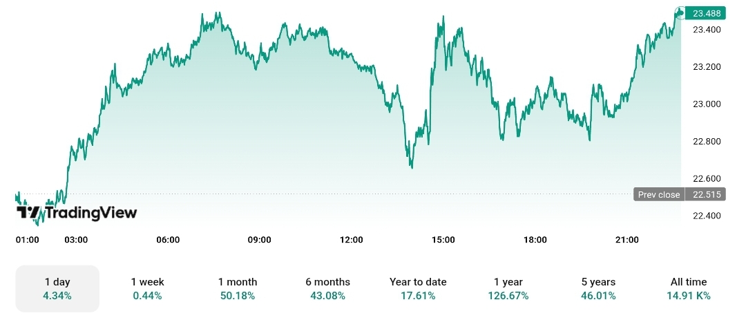 A chart with Chainlink price performance.