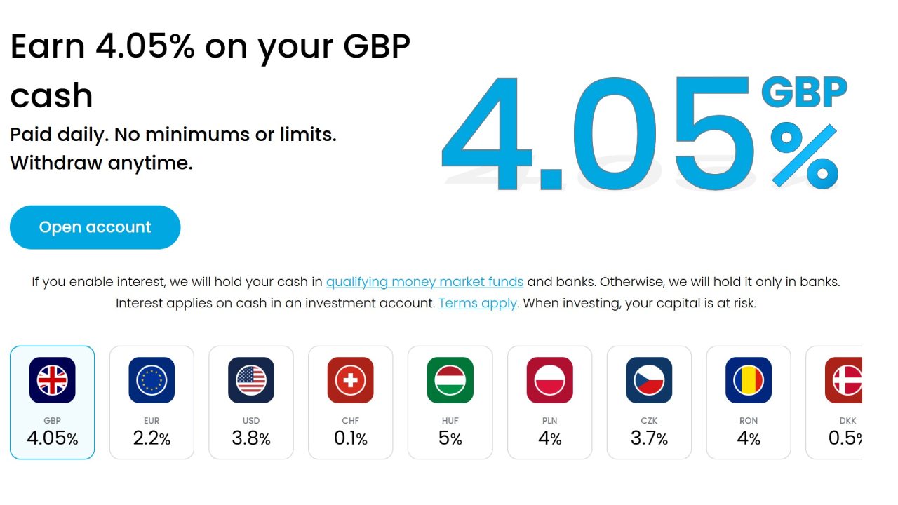 Trading 212 interest on uninvested funds for UK traders