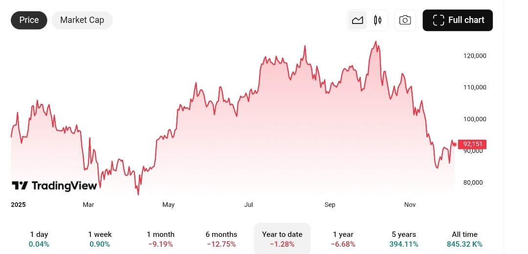 A chart showing the price of bitcoin